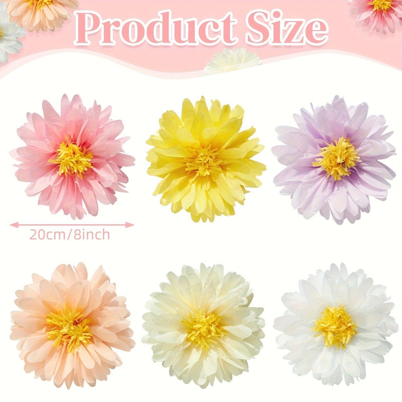Daisy Tissue Paper Pom Poms 10Pcs Multicolored Flower Decorations for Birthday Party - Image 3