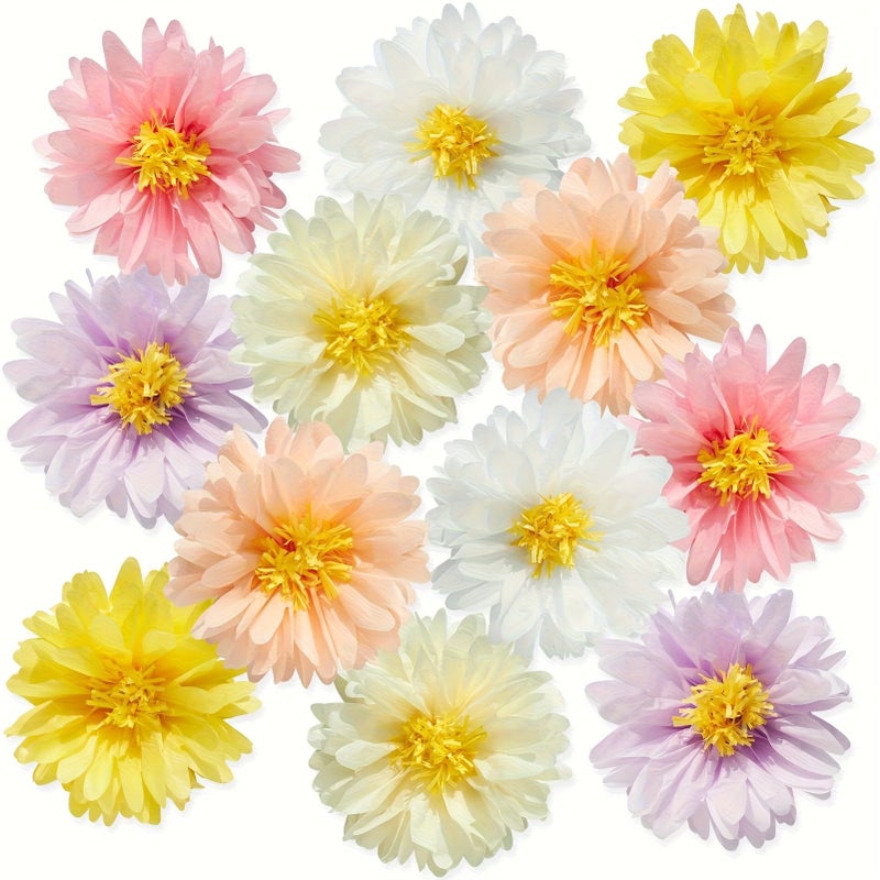 Daisy Tissue Paper Pom Poms 10Pcs Multicolored Flower Decorations for Birthday Party - Image 1