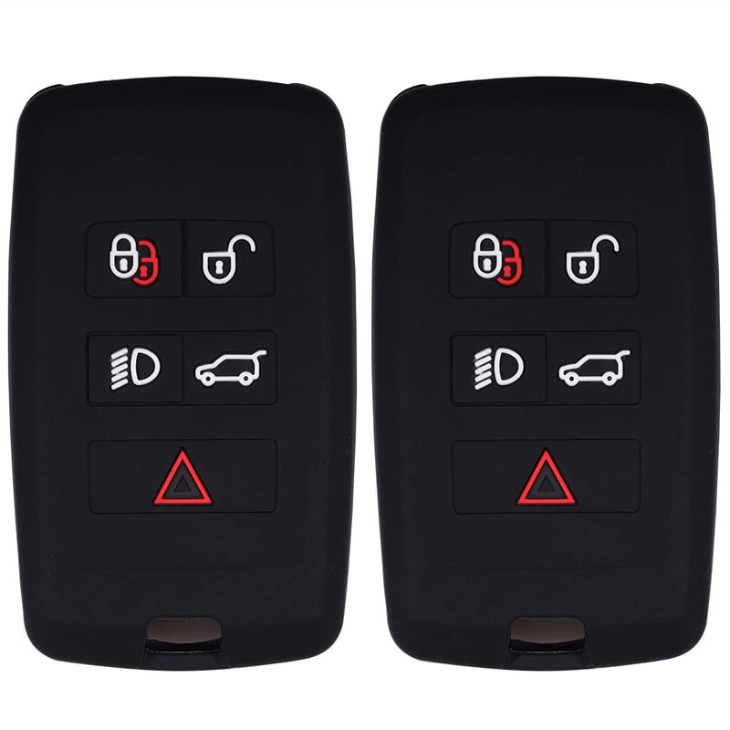 Lcyam Remote Key Fob Covers Silicone Case Fits for 2018 2019 2020 Land Rover Discovery Range Rover Sport Evoque 5 Key Fob Black Black