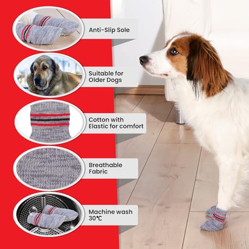 Trixie Non-Slip Socks for Dogs, Paw Protecter, Protect from Small Wounds, Cold Floors and Dusty Furniture, Grey, 4 pcs (XXS-XS)- Color May Vary - Image 3