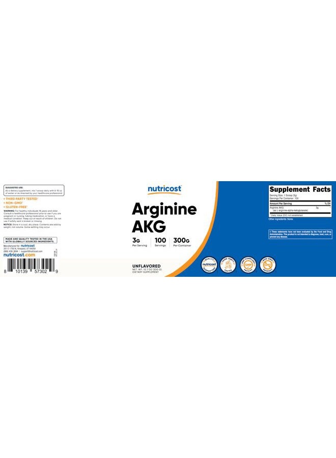 Nutricost Unflavored Arginine AKG Powder 300g 100 Servings