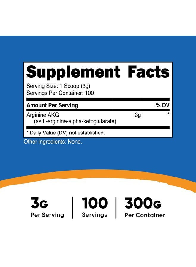 Nutricost Unflavored Arginine AKG Powder 300g 100 Servings