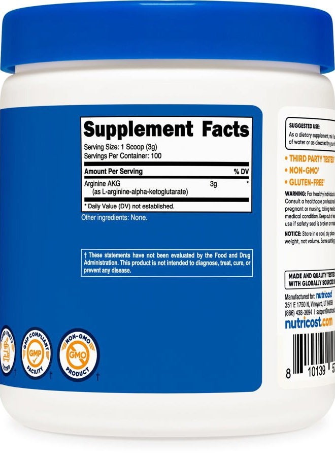Nutricost Unflavored Arginine AKG Powder 300g 100 Servings