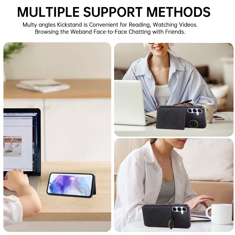 إيروريكس جراب هاتف مزود بحلقة مغناطيسية للسيارة مع حامل للبطاقات لهاتف Samsung Galaxy A55 5G (أسود) - Image 2