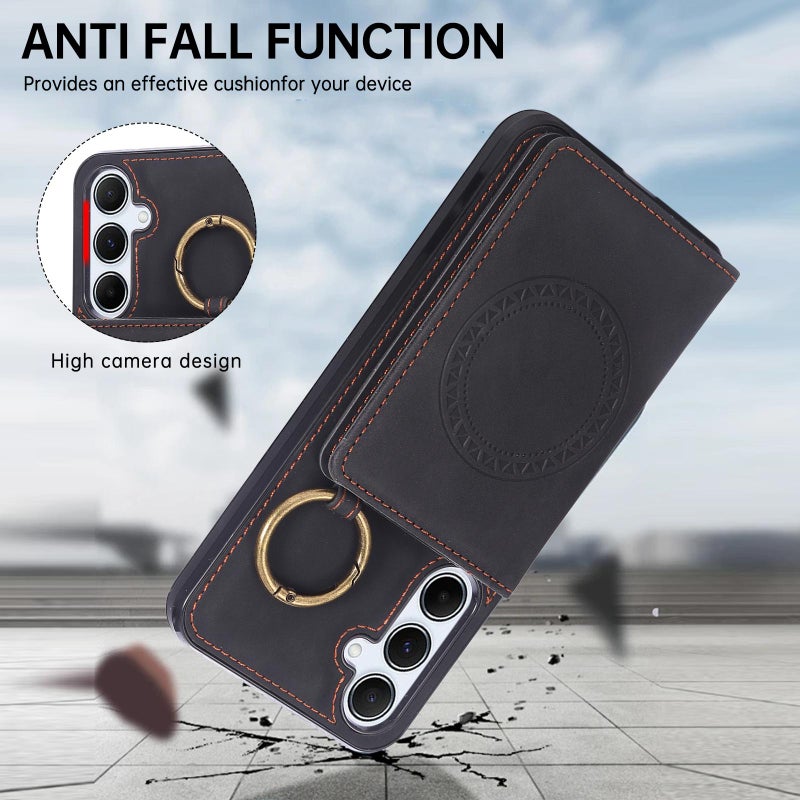 إيروريكس جراب هاتف مزود بحلقة مغناطيسية للسيارة مع حامل للبطاقات لهاتف Samsung Galaxy A55 5G (أسود) - Image 3