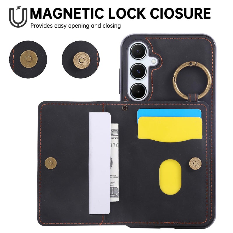 إيروريكس جراب هاتف مزود بحلقة مغناطيسية للسيارة مع حامل للبطاقات لهاتف Samsung Galaxy A55 5G (أسود) - Image 4