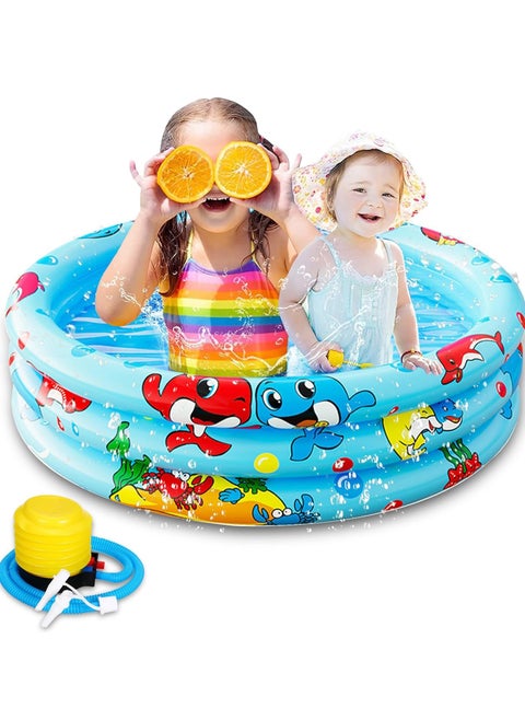 Inflatable Swimming Pools for Kids,Round Swimming Pool,Portable Children Cartoon Ocean Pool with Little Pump,Kiddie Paddling Pool for Home Outdoor(Blue)