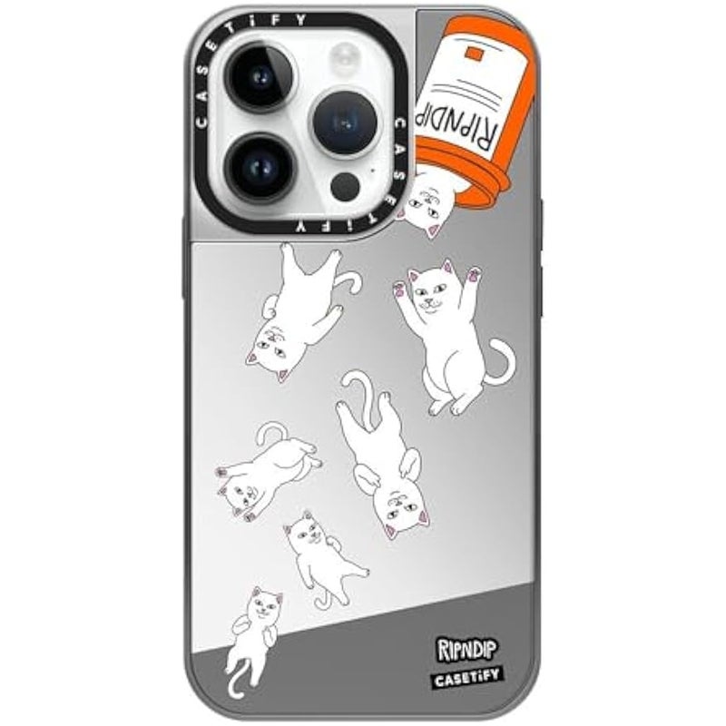 Casetify Mirror Case for iPhone 14 Pro 【RipNDip Colab/Reflective / 4.9ft Drop Protection/Compatible with Magsafe】 - Nermal Pills - Silver on Silver - Image 1