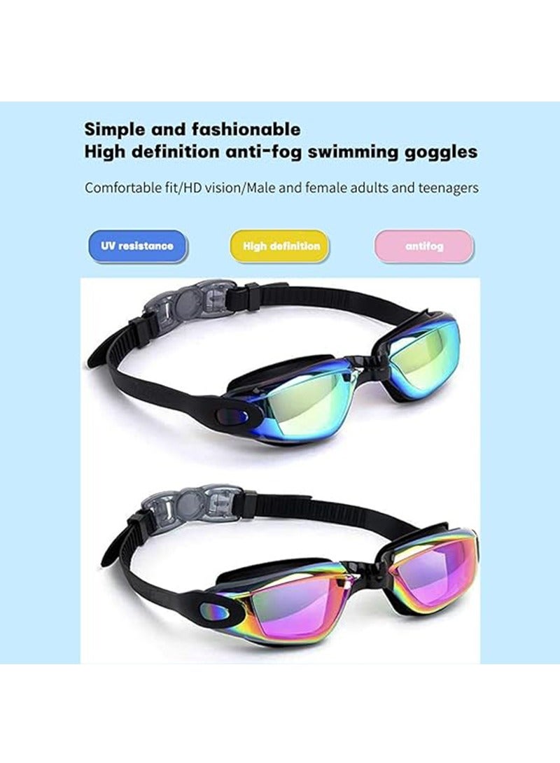 TAPIT 2PCS Electroplated Silicone Swimming Goggles for Men, Adults & Teenagers with Nose Clip and Ear Plugs, Clear Vision 180° Panoramic View Polarized Anti Fog Coating UV Protection Leak-proof Swimming Eyewear (Pink+Silver) - Image 2