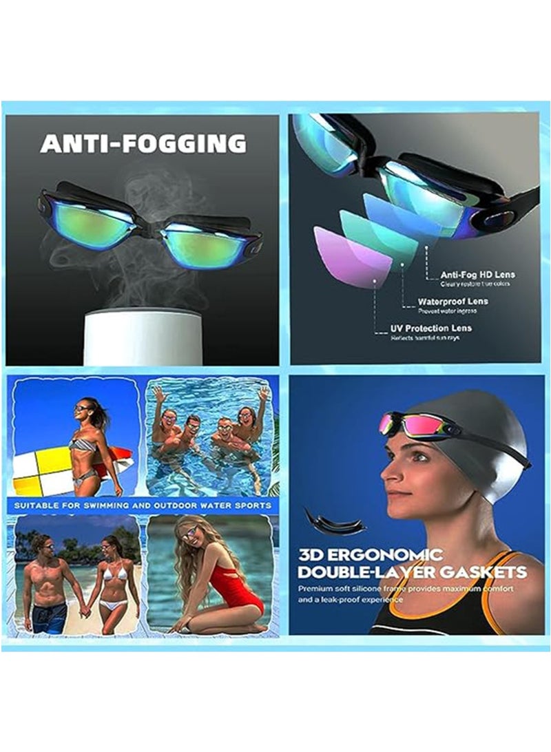 TAPIT 2PCS Electroplated Silicone Swimming Goggles for Men, Adults & Teenagers with Nose Clip and Ear Plugs, Clear Vision 180° Panoramic View Polarized Anti Fog Coating UV Protection Leak-proof Swimming Eyewear (Pink+Silver) - Image 3