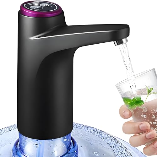 JIALTO Electric Water Dispenser Pump, Portable USB Rechargeable Water Pump with 1200mAh Battery, Automatic Drinking Water Pump for 20 LTR Bottle, Compatible with 2–5 Gallon Jugs, Home, Office (Black) - Image 1
