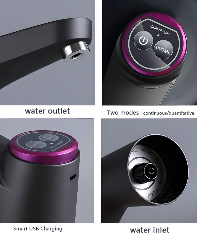 JIALTO Electric Water Dispenser Pump, Portable USB Rechargeable Water Pump with 1200mAh Battery, Automatic Drinking Water Pump for 20 LTR Bottle, Compatible with 2–5 Gallon Jugs, Home, Office (Black) - Image 5