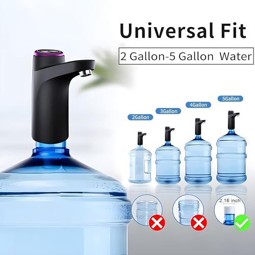 JIALTO Electric Water Dispenser Pump, Portable USB Rechargeable Water Pump with 1200mAh Battery, Automatic Drinking Water Pump for 20 LTR Bottle, Compatible with 2–5 Gallon Jugs, Home, Office (Black) - Image 4