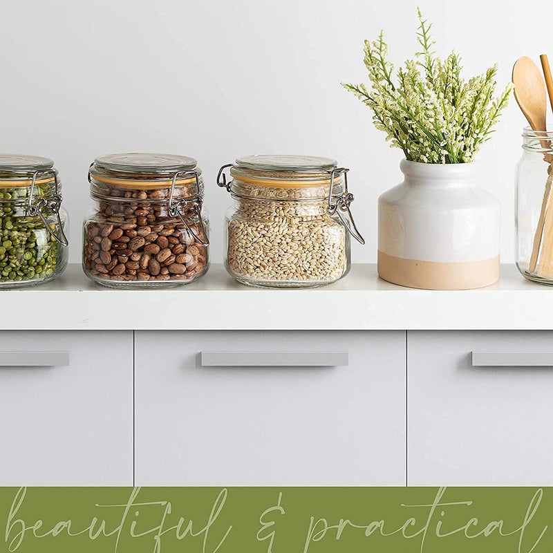 KRIVAL 500ml Glass Storage Jars with Clip Top Lid Square Food Canisters With Airtight Lid Clear Jam Jar Container with Wire Clip Fastening for Cereal Pasta Sugar Coffee Spices Set Of 4 - Image 4