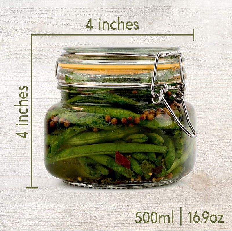 KRIVAL 500ml Glass Storage Jars with Clip Top Lid Square Food Canisters With Airtight Lid Clear Jam Jar Container with Wire Clip Fastening for Cereal Pasta Sugar Coffee Spices Set Of 4 - Image 5