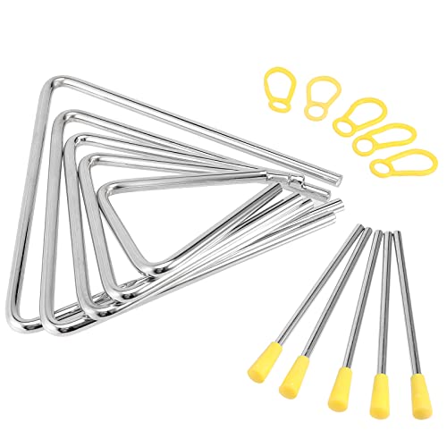 SINJEUN 10 Pack Musical Steel Triangle, 4, 5, 6, 7, 8 Inches Triangle Musical Instrument with Striker and Finger Holder, Triangle Hand Percussion Instrument for Music Learning and Teaching - Image 5