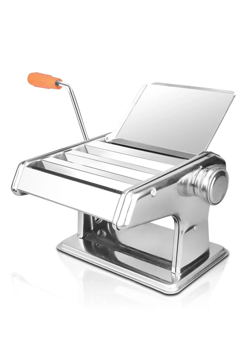 Manual Noodle Making Machine Multi-Kinetic Stainless Steel Household Fresh Multi-Pasta Maker Machine Three Knives Kitchen Tools with Adjustable Setting Sharp Cutter and Hand Crank for Pasta Dumpling Skin Spaghetti Fettuccini Lasagna (Silver)  - Image 1