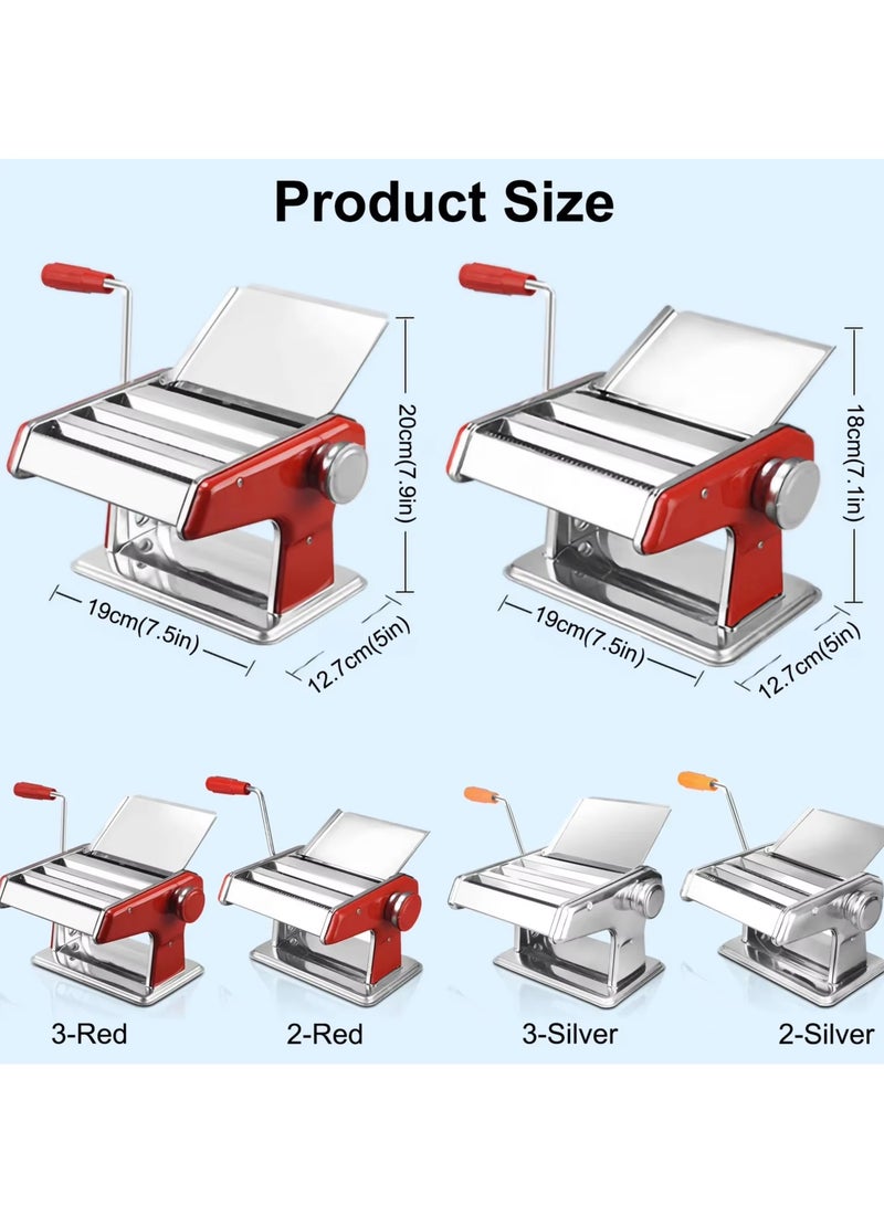 Manual Noodle Making Machine Multi-Kinetic Stainless Steel Household Fresh Multi-Pasta Maker Machine Three Knives Kitchen Tools with Adjustable Setting Sharp Cutter and Hand Crank for Pasta Dumpling Skin Spaghetti Fettuccini Lasagna (Silver)  - Image 4