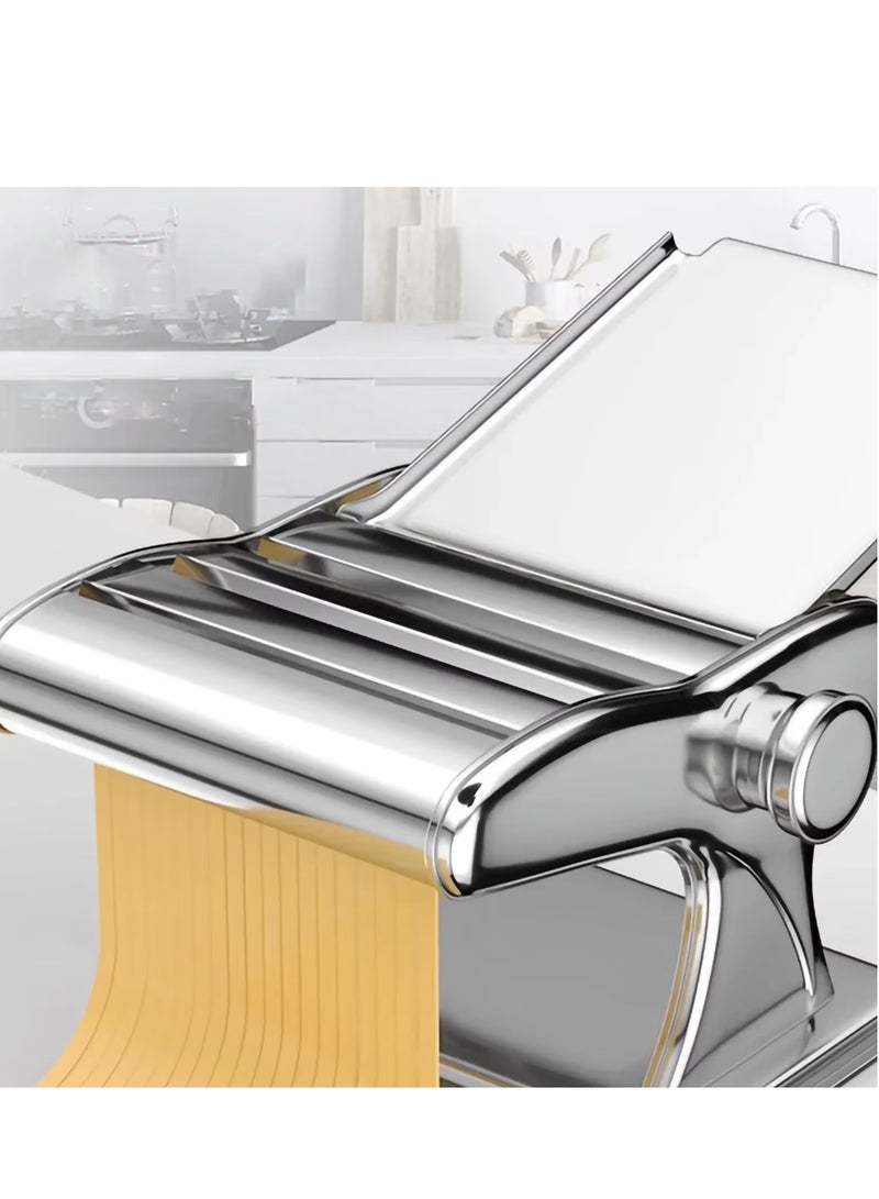 Manual Noodle Making Machine Multi-Kinetic Stainless Steel Household Fresh Multi-Pasta Maker Machine Three Knives Kitchen Tools with Adjustable Setting Sharp Cutter and Hand Crank for Pasta Dumpling Skin Spaghetti Fettuccini Lasagna (Silver)  - Image 3