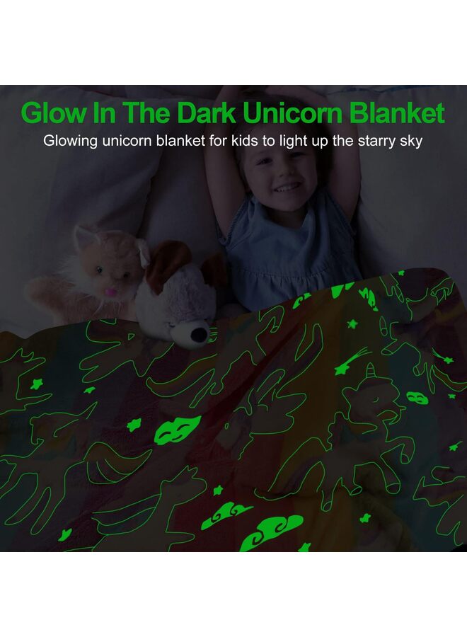 LAMAY Unicorn Glow in The Dark Blankets for Kids, Soft Fleece Blankets for Girls Toddler, Unicorns Gifts for Girls Age 3-12 50"x 60" - Image 5