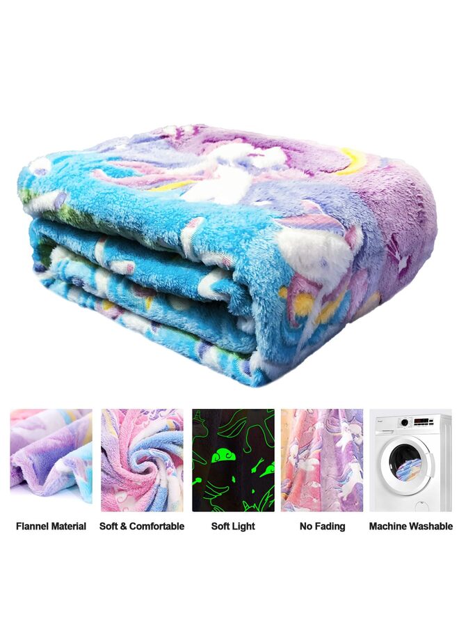 LAMAY Unicorn Glow in The Dark Blankets for Kids, Soft Fleece Blankets for Girls Toddler, Unicorns Gifts for Girls Age 3-12 50"x 60" - Image 3