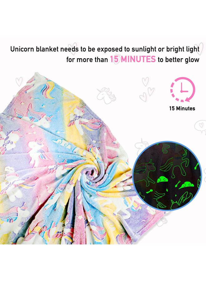 LAMAY Unicorn Glow in The Dark Blankets for Kids, Soft Fleece Blankets for Girls Toddler, Unicorns Gifts for Girls Age 3-12 50"x 60" - Image 4