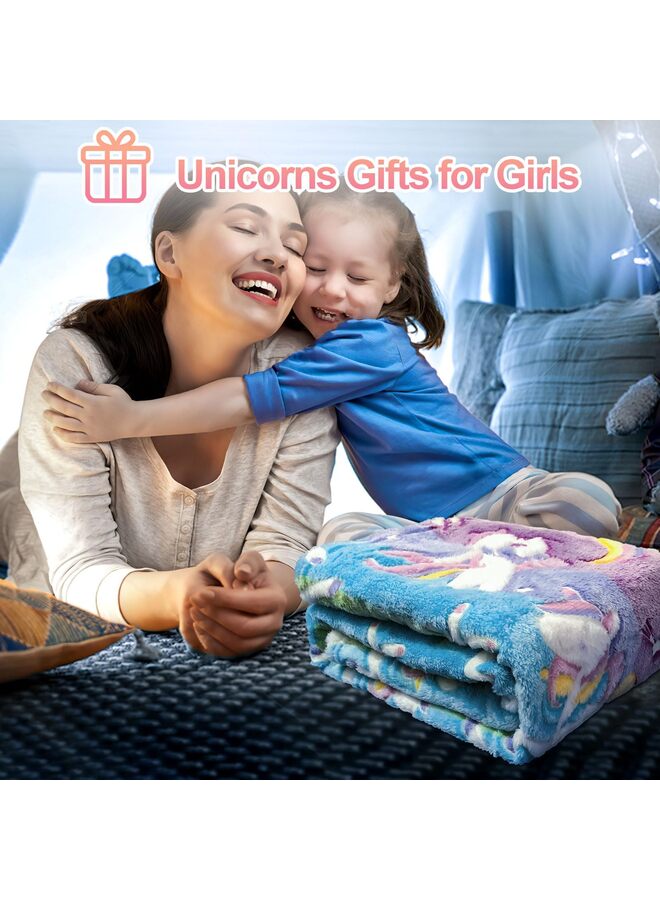 LAMAY Unicorn Glow in The Dark Blankets for Kids, Soft Fleece Blankets for Girls Toddler, Unicorns Gifts for Girls Age 3-12 50"x 60" - Image 2