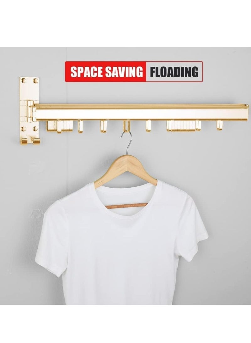 Clothes Drying Rack Wall Mounted for Space Saver, Foldable Laundry Rack Hangers with Windproof Ring Hooks Wfor Balcony, Mudroom, Bedroom 3-Pole, Gold-Large - Image 3
