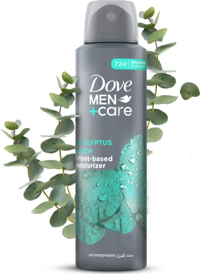 Dove MEN + CARE Men+Care Antiperspirant Deodorant Spray, Eucalyptus & Birch, Plant-Based Moisturizer, 72H Protection, 150ml