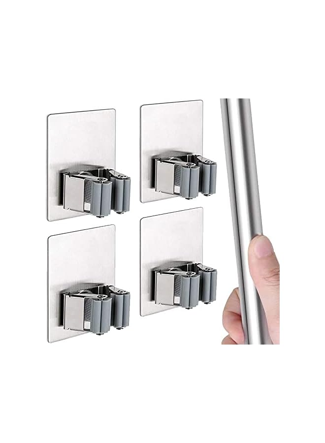 4 Pack Broom Holder Mop Holder, Self Adhesive No Drilling Hooks, Super Non-Slip, Broom and Dustpan Hanger Wall Mount Mop Rake Holder for Home, Kitchen, Garden, Garage Storage  - Image 2
