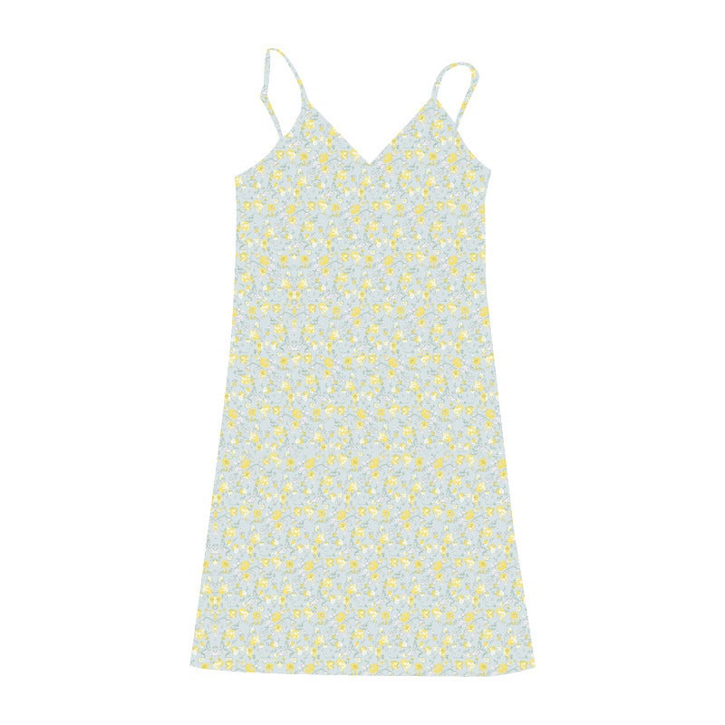 Summer 2024 V-Neck Floral Slip Dress Skirt 4-Blue and Purple 