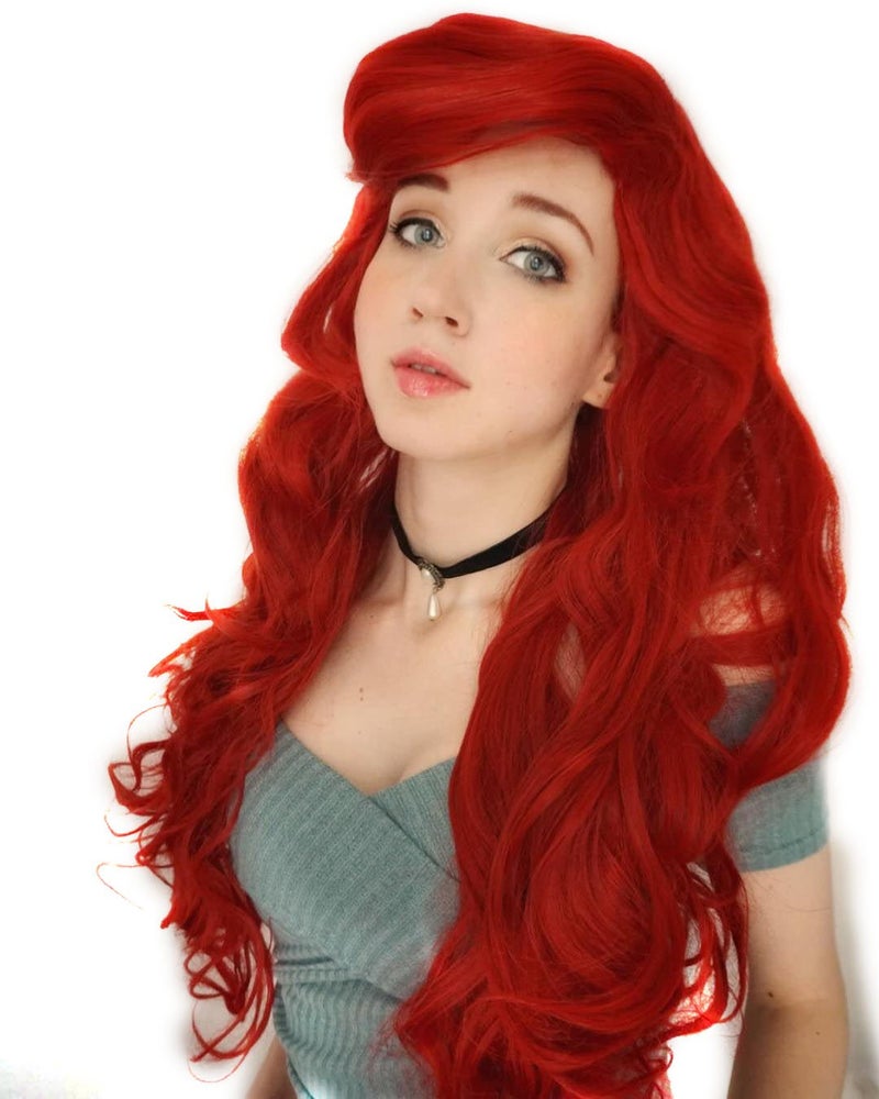 Probeauty Mermaid Wig Long Red Curly Body Wave Wig Halloween Cosplay Costume Wigs for WomenWig Cap