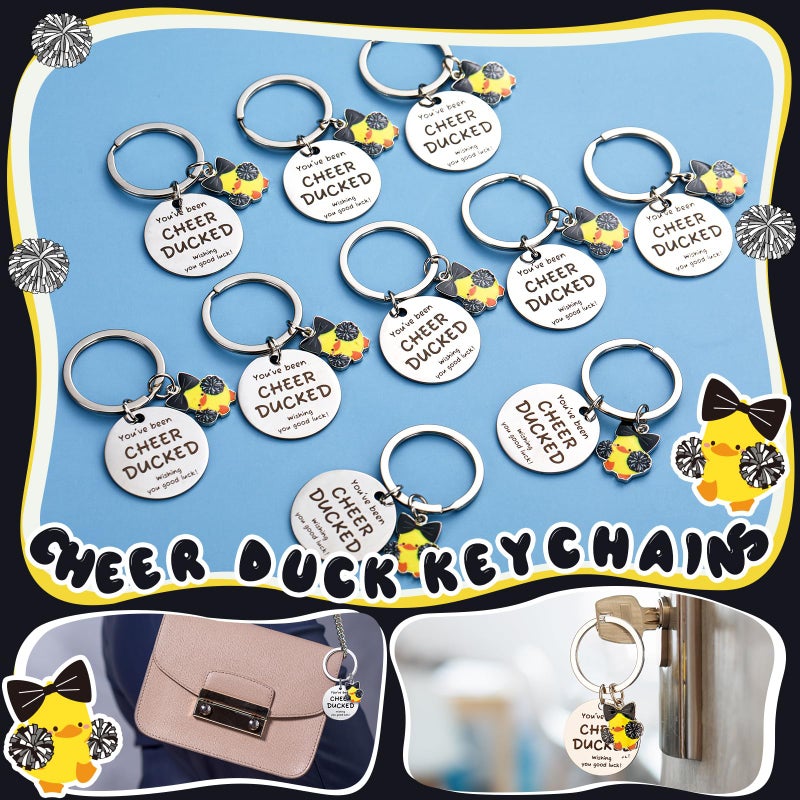 Nosiny 20 Pcs Cheer Gifts Bulk Duck Cheerleader Keychain Team Gift You've Been Cheer Duck Keychain for Team Cheerleader(Black) - Image 3