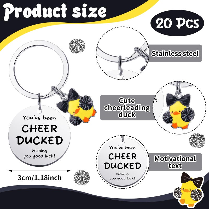 Nosiny 20 Pcs Cheer Gifts Bulk Duck Cheerleader Keychain Team Gift You've Been Cheer Duck Keychain for Team Cheerleader(Black) - Image 2