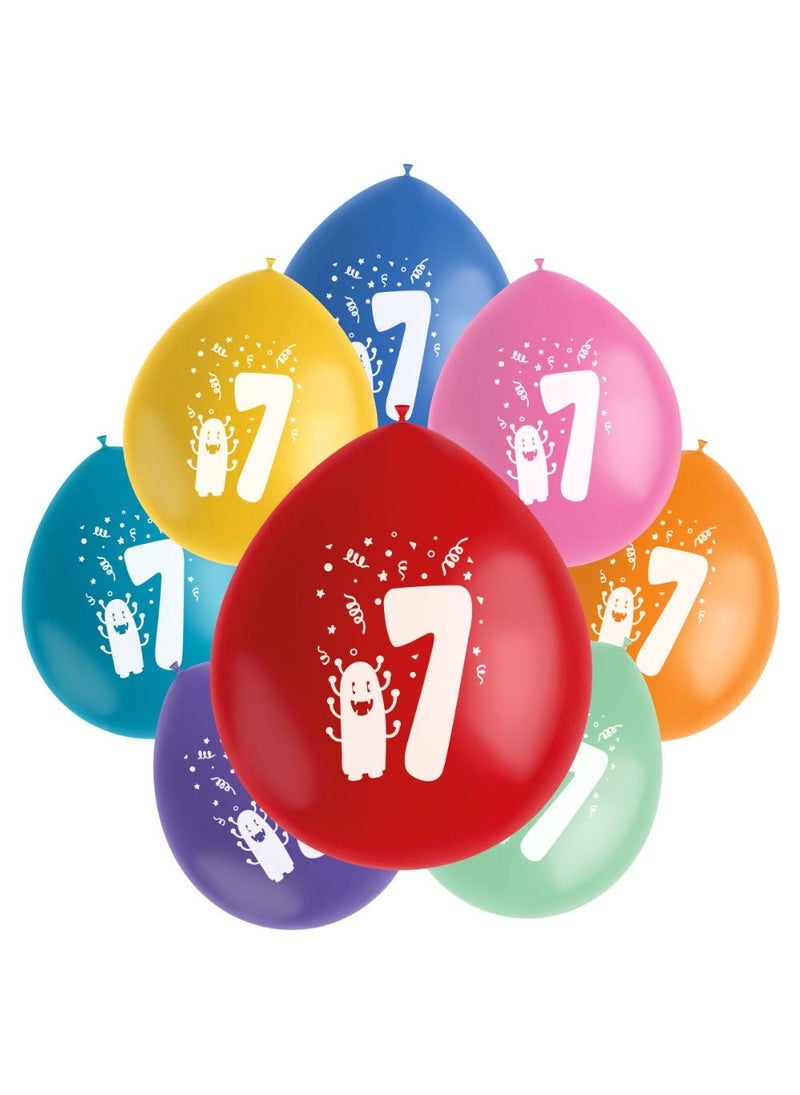 Folat Monster 7-Years Birthday Latex Balloons Multicolor 23cm 8-Pack