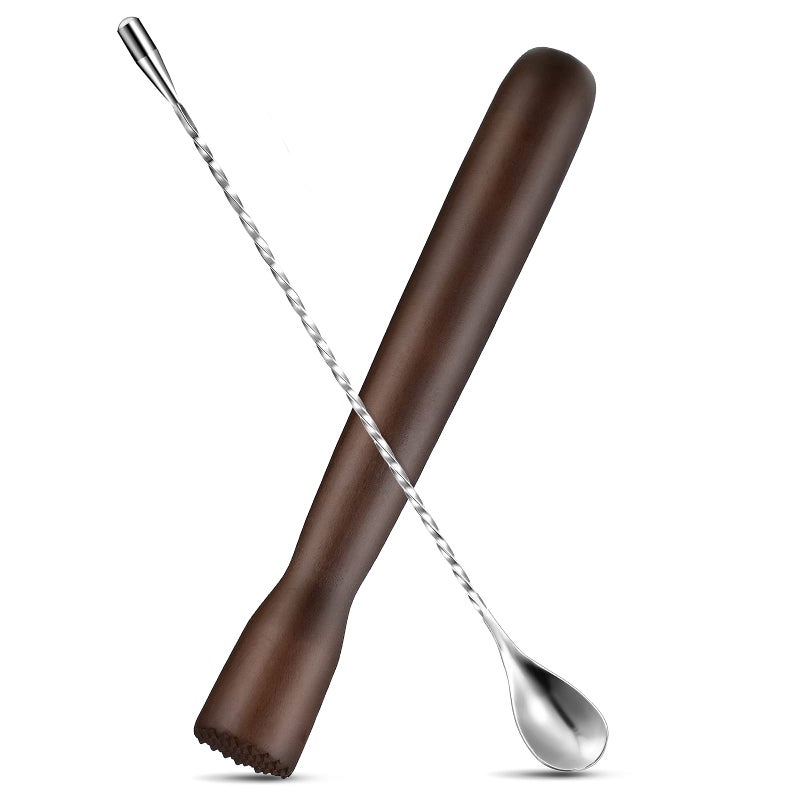 Patelai Wooden Cocktail Drinks Muddler Bar Muddler and 12 Inches Bar Spoon Stainless Steel Shaker Spiral Mixing Spoon for Making Cocktails Mojito Lemonade Drinks Juice - Image 1