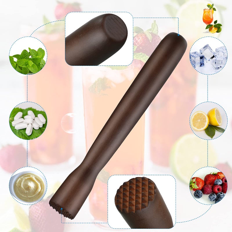 Patelai Wooden Cocktail Drinks Muddler Bar Muddler and 12 Inches Bar Spoon Stainless Steel Shaker Spiral Mixing Spoon for Making Cocktails Mojito Lemonade Drinks Juice - Image 3