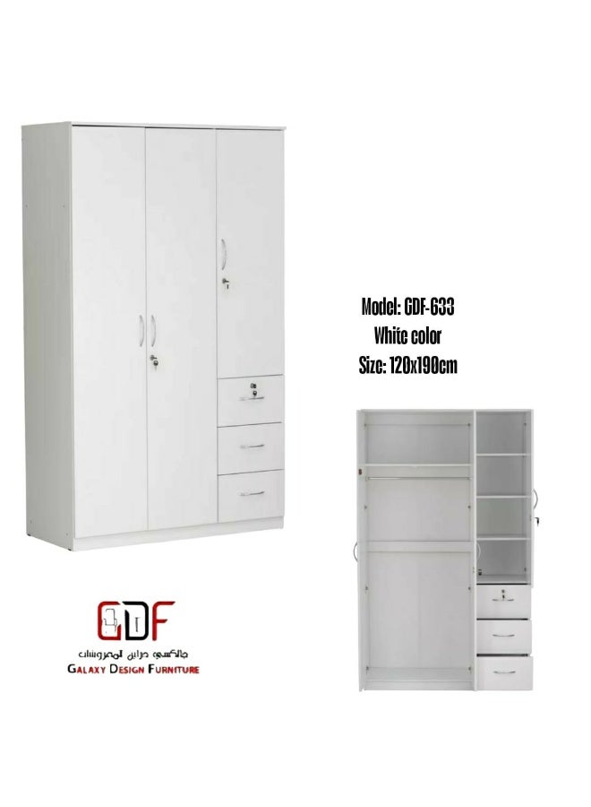 Galaxy Design 3 Door Wardrobe with Drawers – Modern White MDF Wooden Bedroom Closet with Spacious Storage - Image 1