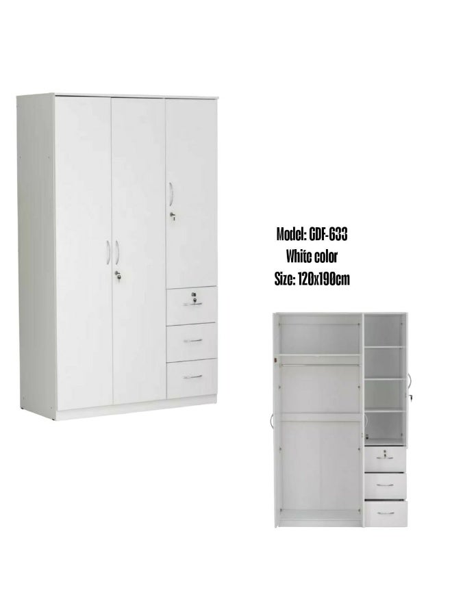 Galaxy Design 3 Door Wardrobe with Drawers – Modern White MDF Wooden Bedroom Closet with Spacious Storage - Image 2