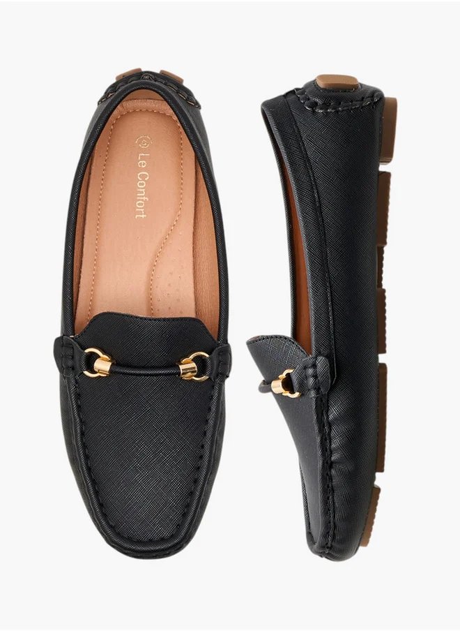 لو كونفورت Textured Slip-On Loafers with Metal Trim