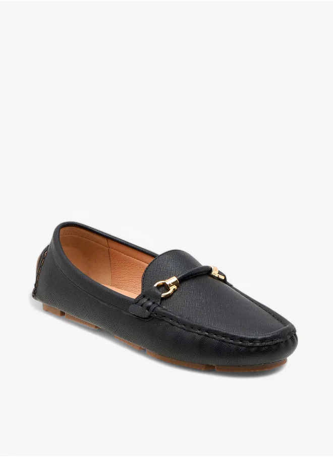 لو كونفورت Textured Slip-On Loafers with Metal Trim