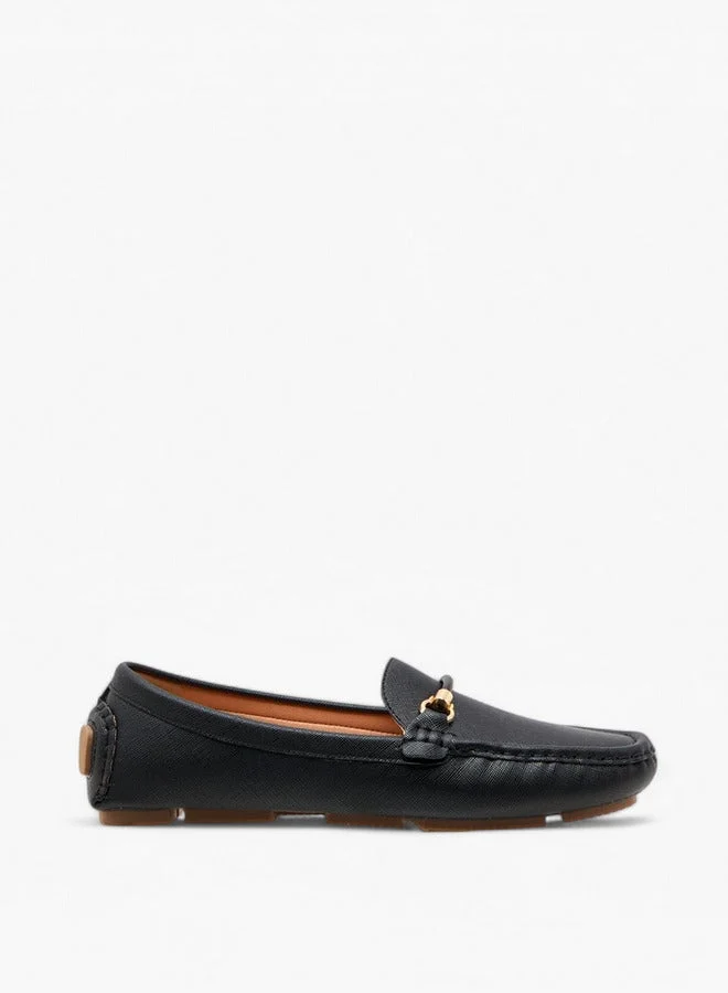 Textured Slip-On Loafers with Metal Trim