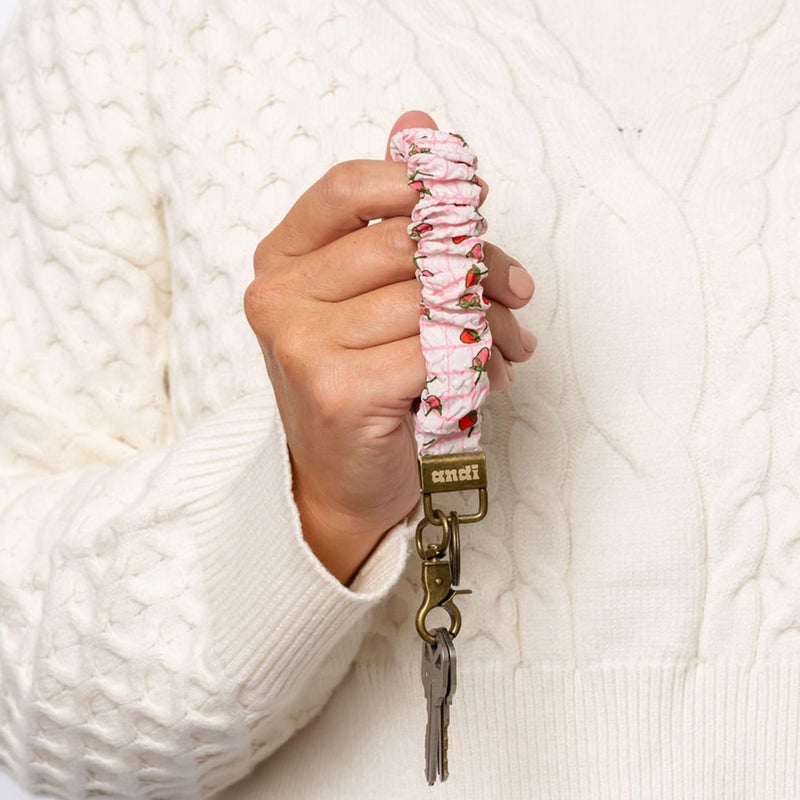 ANDI Wristlet Keychain for Women, Scrunchie Bracelet Key Ring With Clip Closure, Stretchy & Comfortable Wrist Lanyard, Key Chain For Car Keys, ID Cards (Strawberry Fields) - Image 2