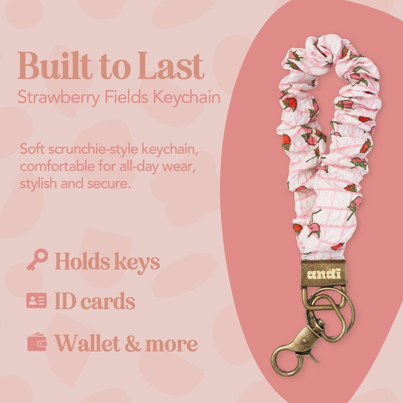 ANDI Wristlet Keychain for Women, Scrunchie Bracelet Key Ring With Clip Closure, Stretchy & Comfortable Wrist Lanyard, Key Chain For Car Keys, ID Cards (Strawberry Fields) - Image 3