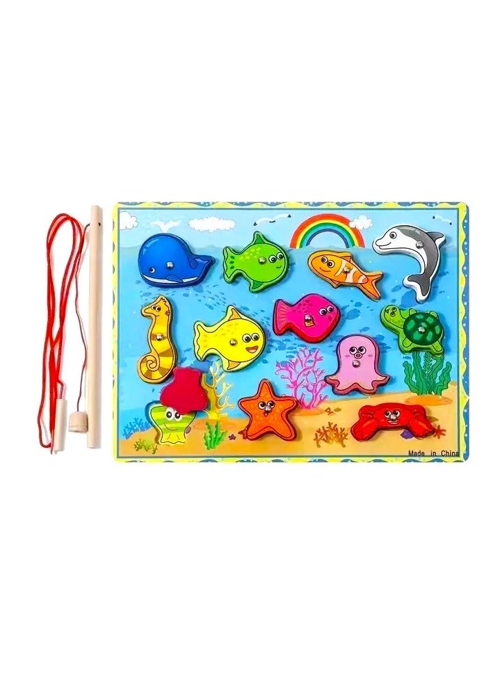 VIO Magnetic Wooden Fishing Game Educational Kindergarten Toys Fine Motor Skills Interactive Play Learning Baby Toddlers Preschool Activity Developmental Toy Engaging Travel Fun  - Image 1