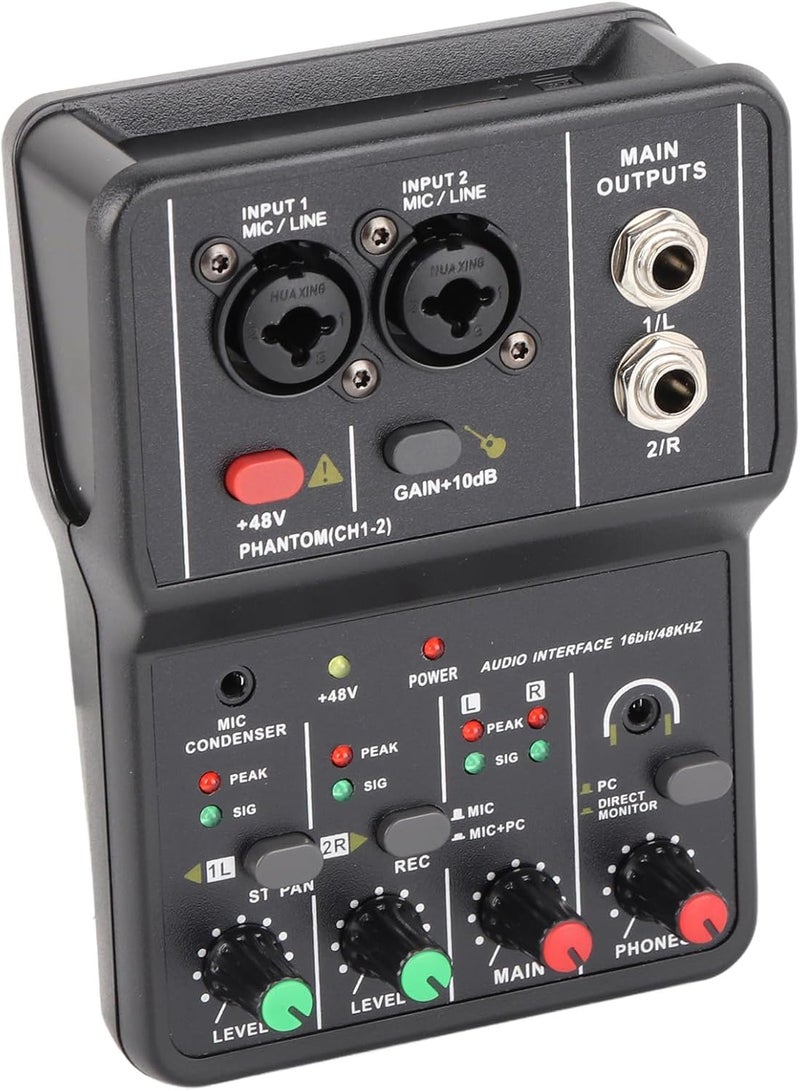 Keenso Compact USB 2 Channels Audio Mixer with High Accuracy 16 BIT Sound Resolution for Music Recording Home Karaoke, Stable Performance Plastic Alloy Material - Image 1