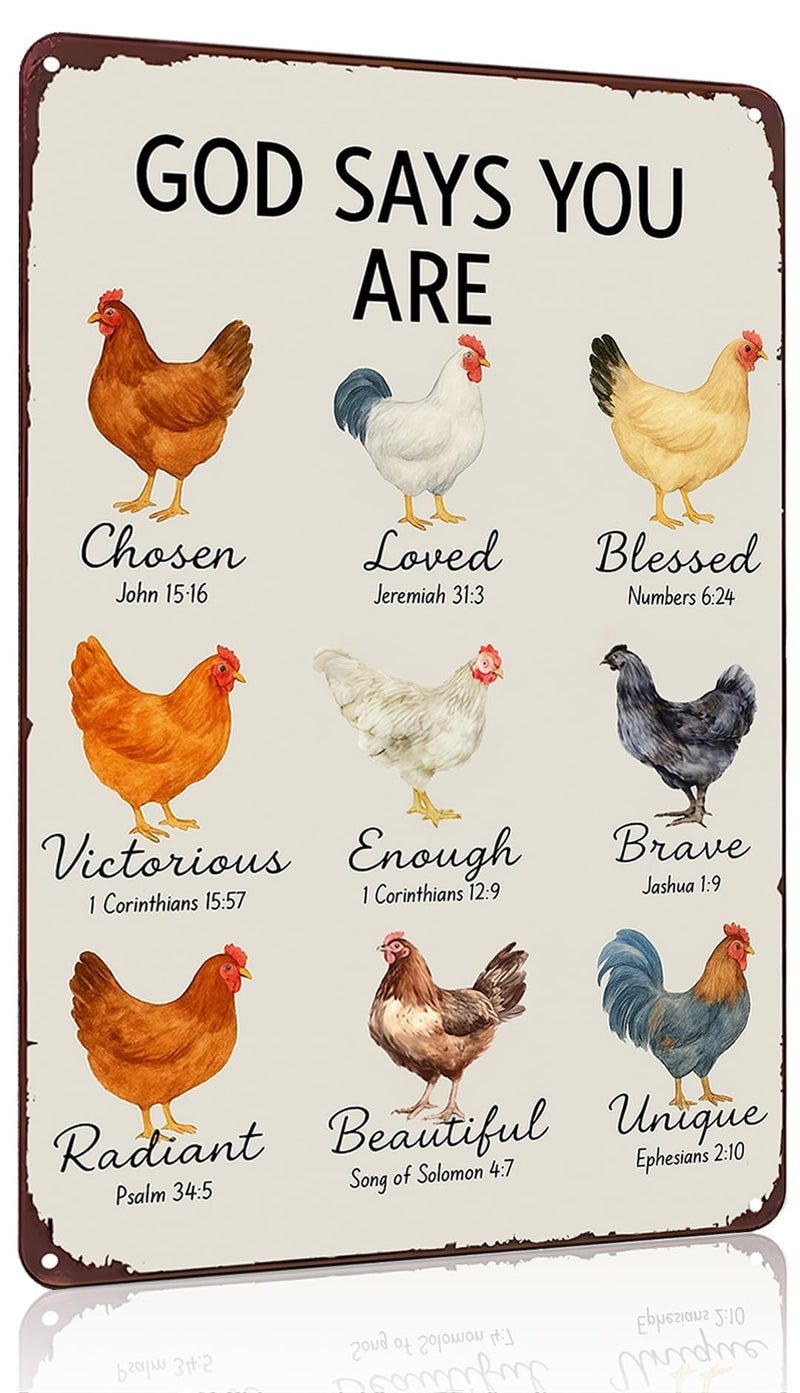 Funnysign Chicken Gifts God Says You Are Amazing Vintage Tin Sign for Chicken Coop Farm Kitchen Garden Yard Decor 8x12 inch (3912) - Image 1
