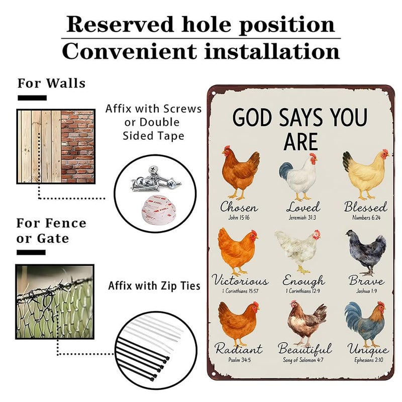 Funnysign Chicken Gifts God Says You Are Amazing Vintage Tin Sign for Chicken Coop Farm Kitchen Garden Yard Decor 8x12 inch (3912) - Image 3