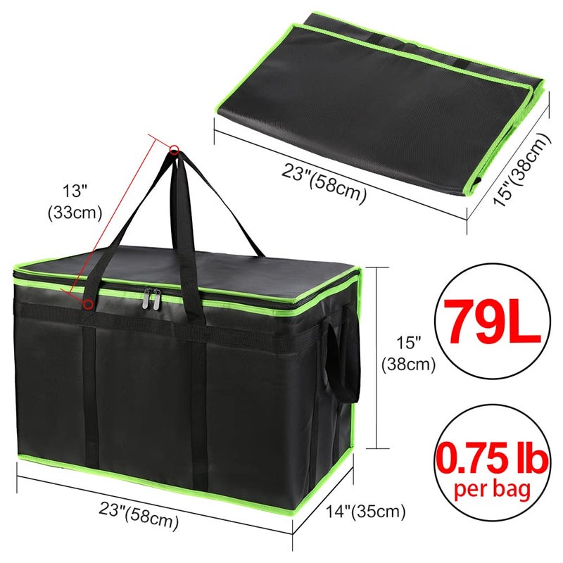 CIVJET 1-Pack Insulated Food Delivery Bag, XXX-Large Commercial Food Warmer for Delivery Drivers, Insulated Reusable Grocery Cooler/Hot Bags, Tote Bag for Shopping/Travel, Black with Green Edge - Image 2