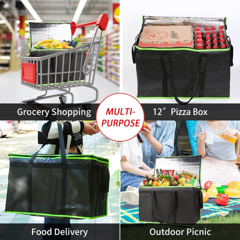 CIVJET 1-Pack Insulated Food Delivery Bag, XXX-Large Commercial Food Warmer for Delivery Drivers, Insulated Reusable Grocery Cooler/Hot Bags, Tote Bag for Shopping/Travel, Black with Green Edge - Image 5